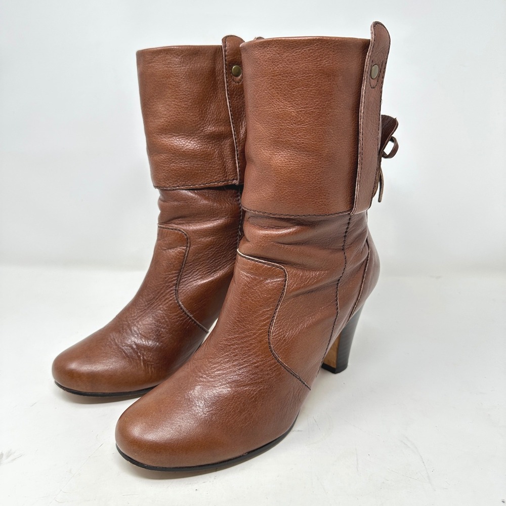 Dolce Vita Womens Boots 8 Brown Leather Mid Calf Bow Retro Cottagecore Boho Chic